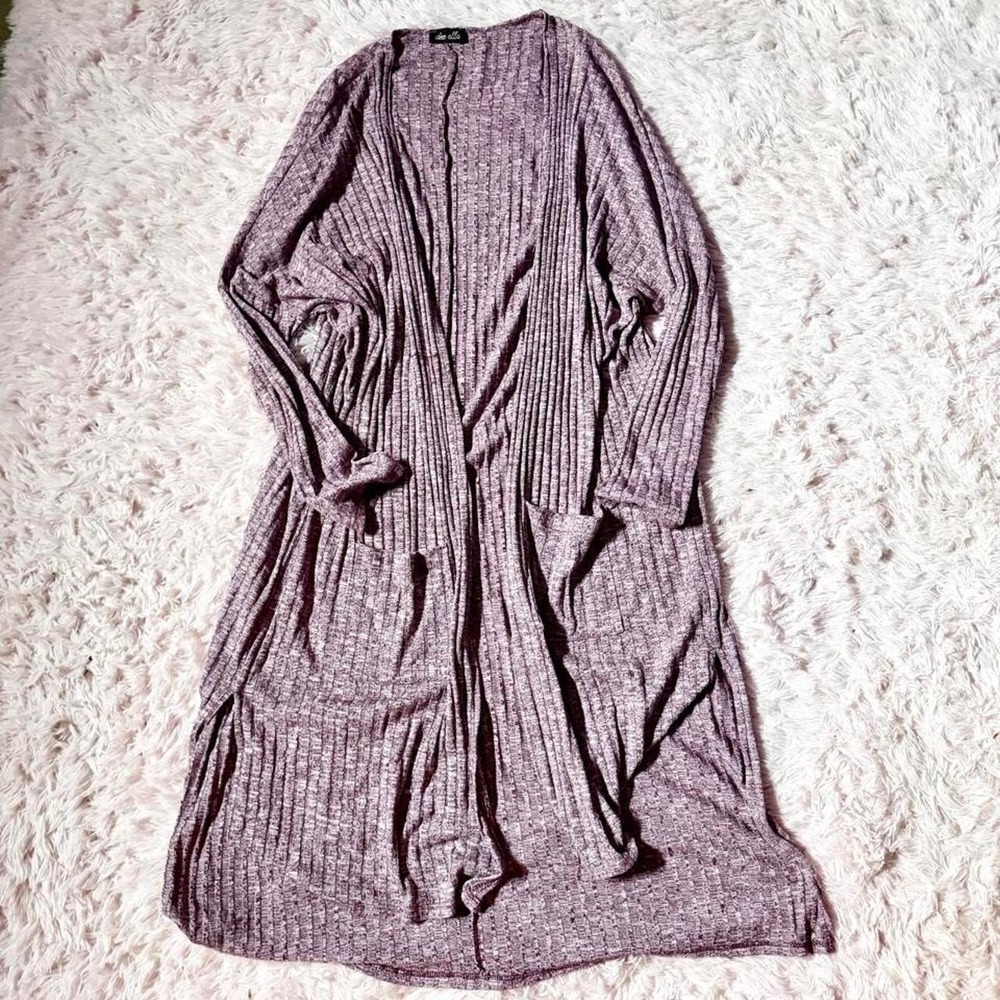 Dusty Pastel Minimalist Rib Knit Clean Girl Earthy Long Cardigan Womens L Cozy